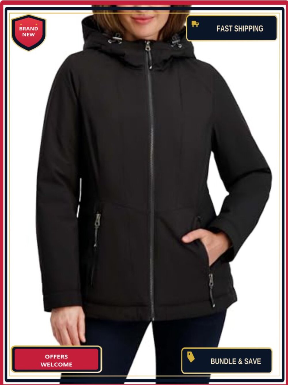 Nautica Women's Lightweight Rain Jacket with Quilted Lining, Water Resistant